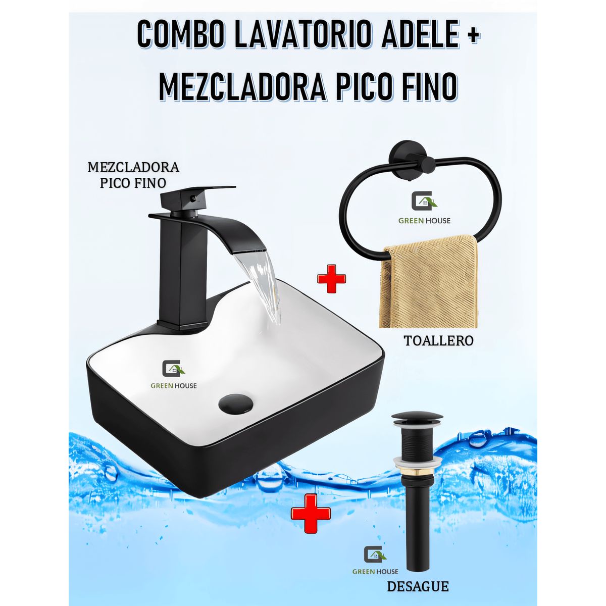 GREEN HOUSE - COMBO LAVATORIO ADELE + MEZCLADORA PICO FINO