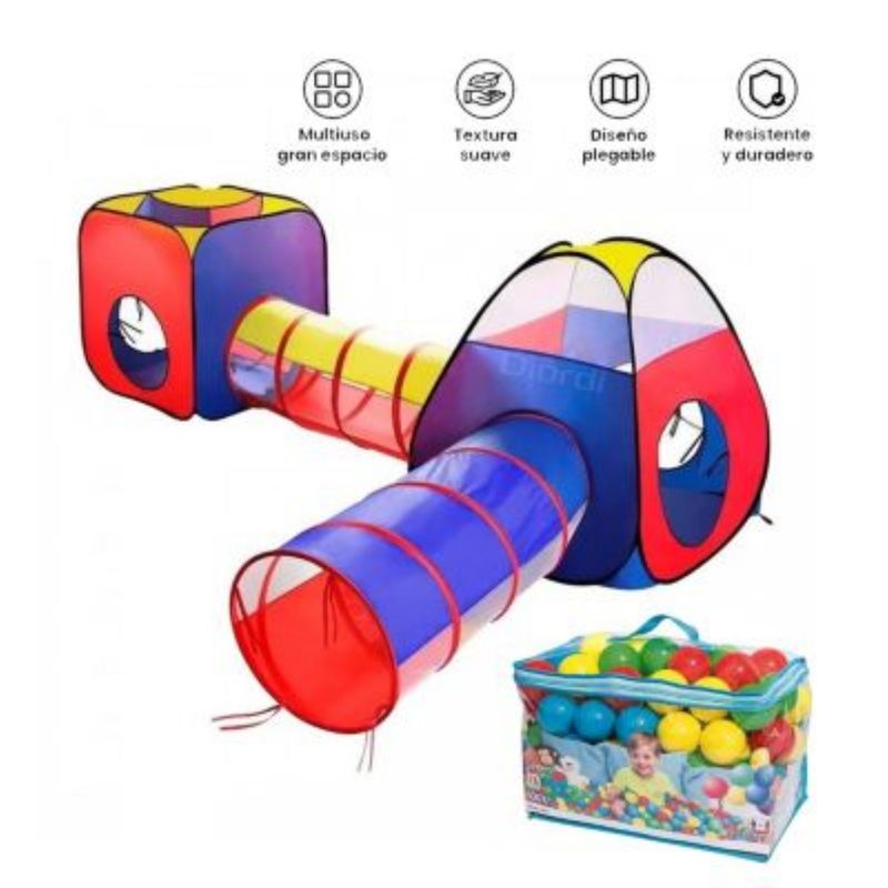 GENERICO - Carpa Circuito 4 En 1 Doble Túnel para Niños +100 pelotas