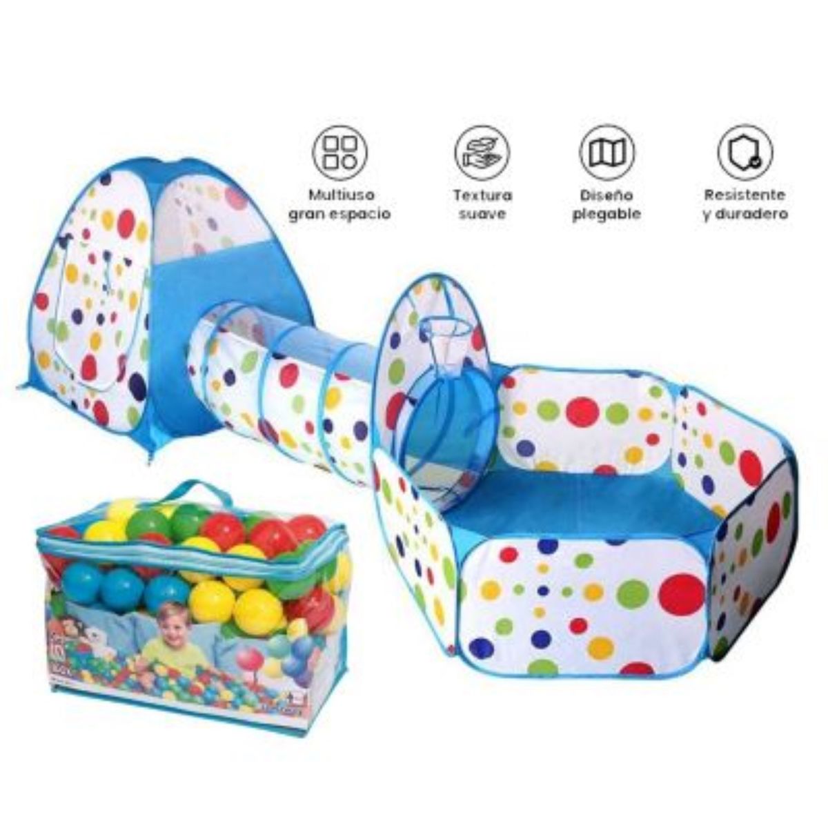 GENERICO - Piscina de pelotas túnel niños portátil 3 en 1+100 Pelotas