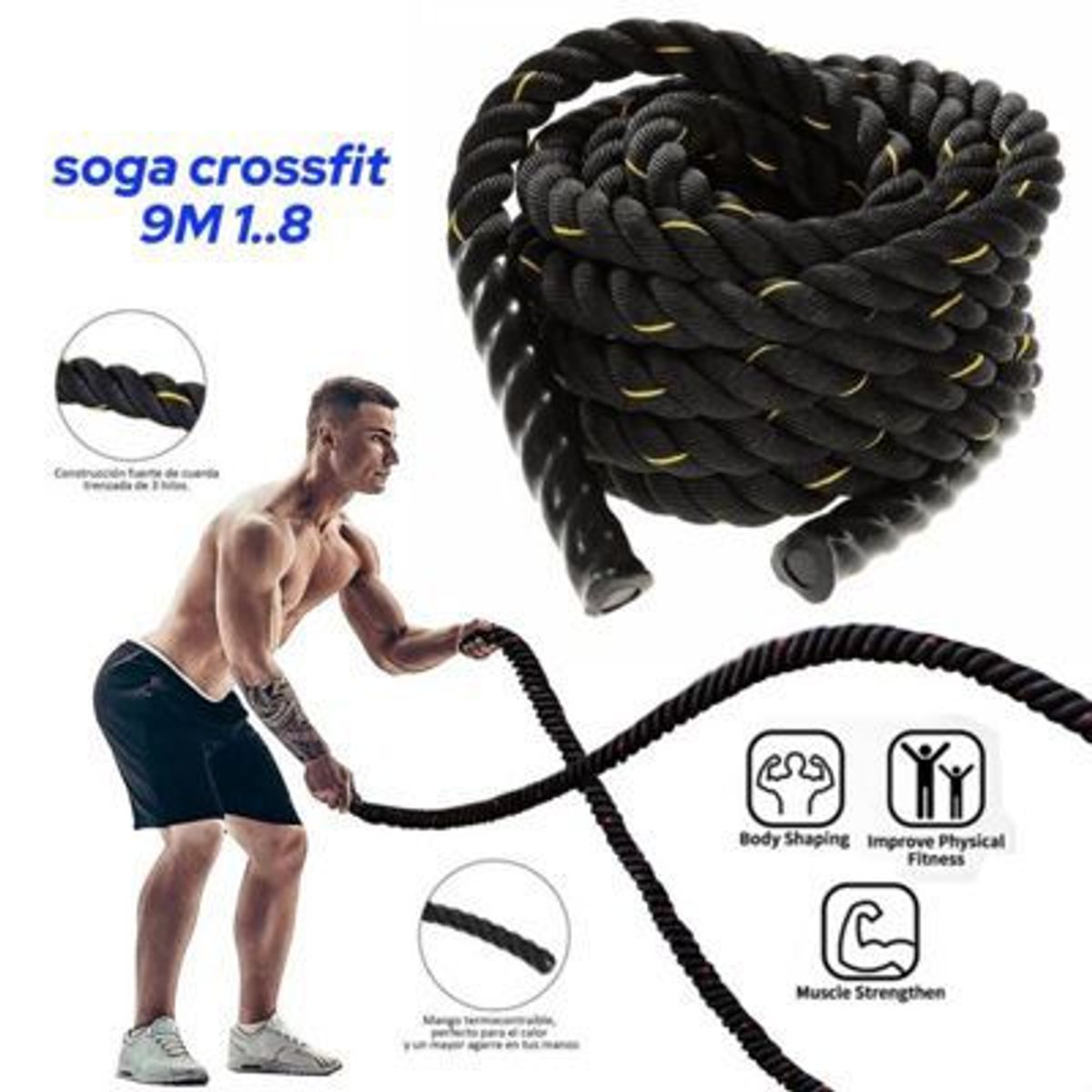 GENERICO - Soga Crossfit Cuerda Entrenamiento Funcional 9M