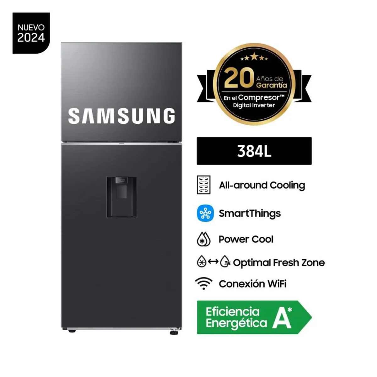 SAMSUNG - Refrigeradora Samsung Top Mount 384Lt RT38DG6730B1PE Negro_.