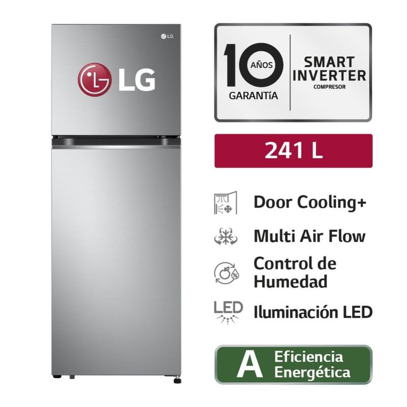 LG - Refrigeradora LG Top Freezer GT24BPP No Frost 241L Plateada