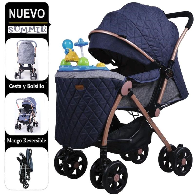 GENERICO - Coche Cuna Dorado Con Bandeja Musical Para Bebes Azul