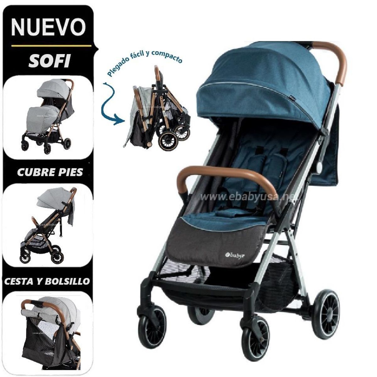 EBABY - Coche Ebaby Maleta Sofi con Amplia canastilla