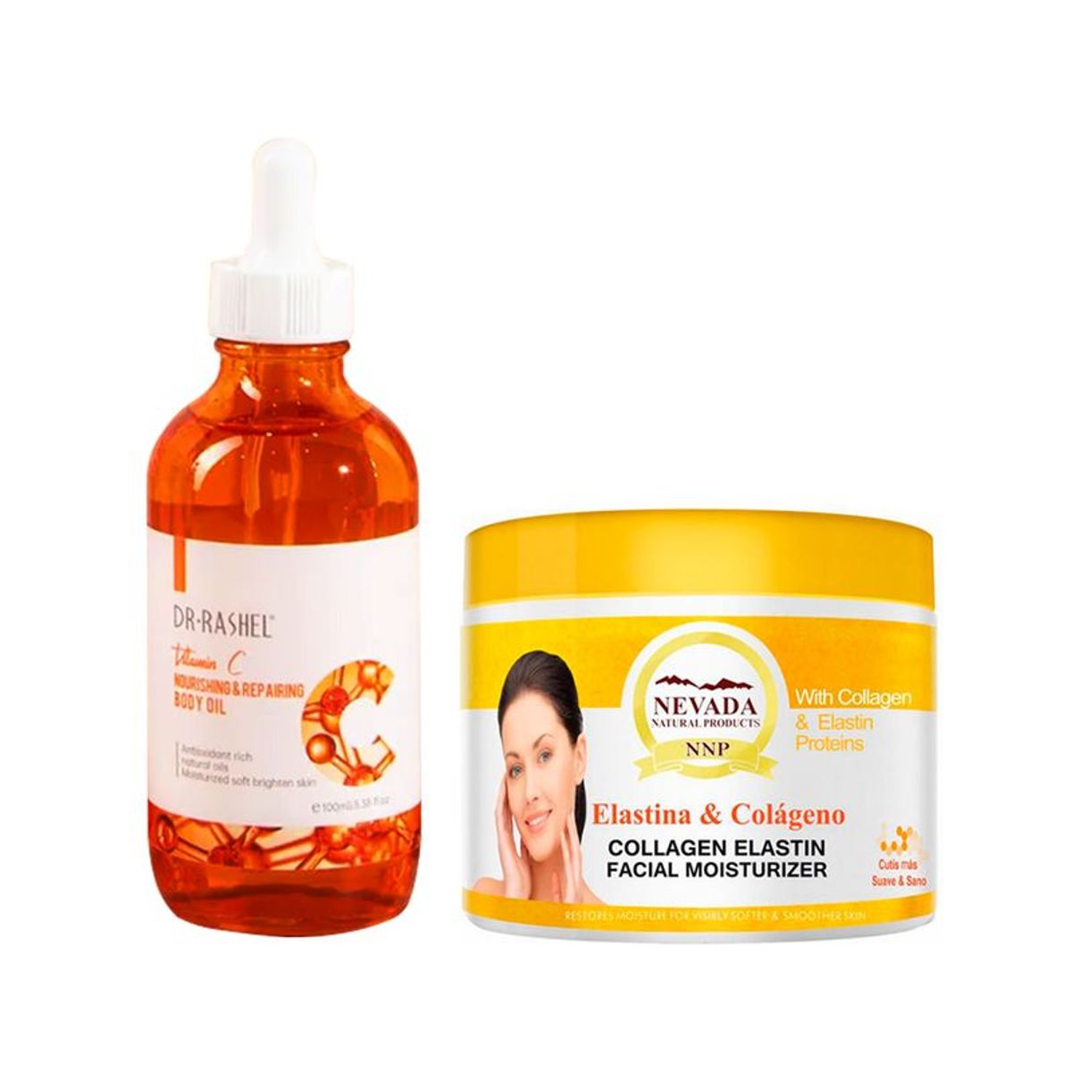NEVADA NATURAL PRODUCTS - Aceite Corporal Vitamina C + Crema Hidratante con Elastina y Colageno_.