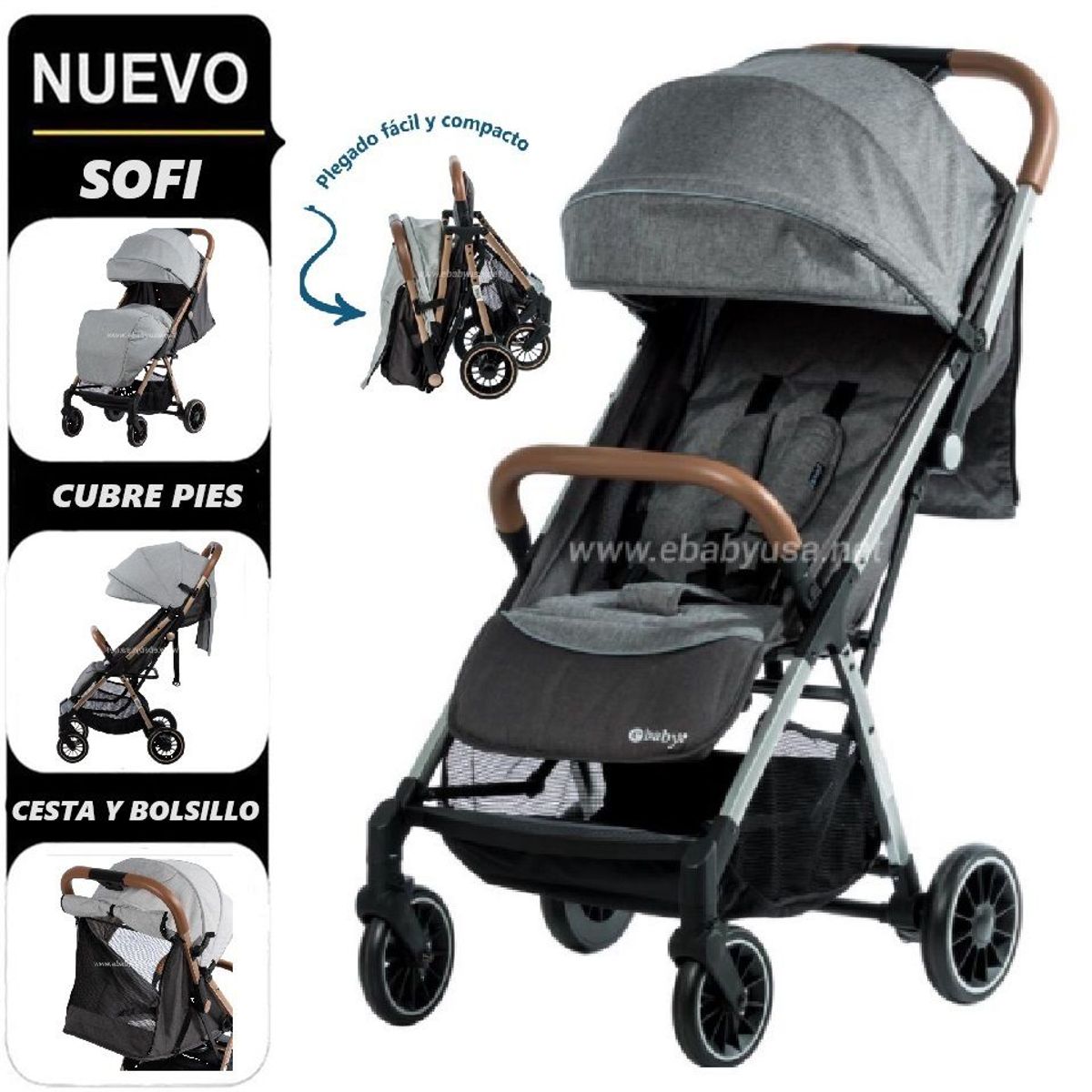 EBABY - Coche Ebaby Maleta Sofi con Amplia canastilla