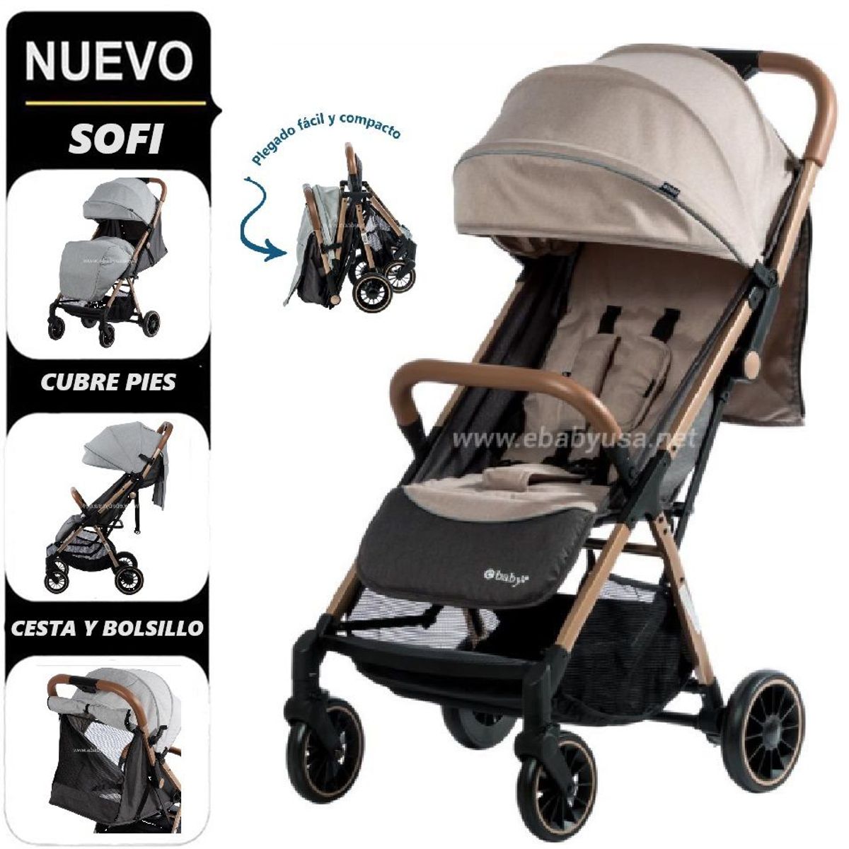EBABY - Coche Ebaby Maleta Sofi con Amplia canastilla