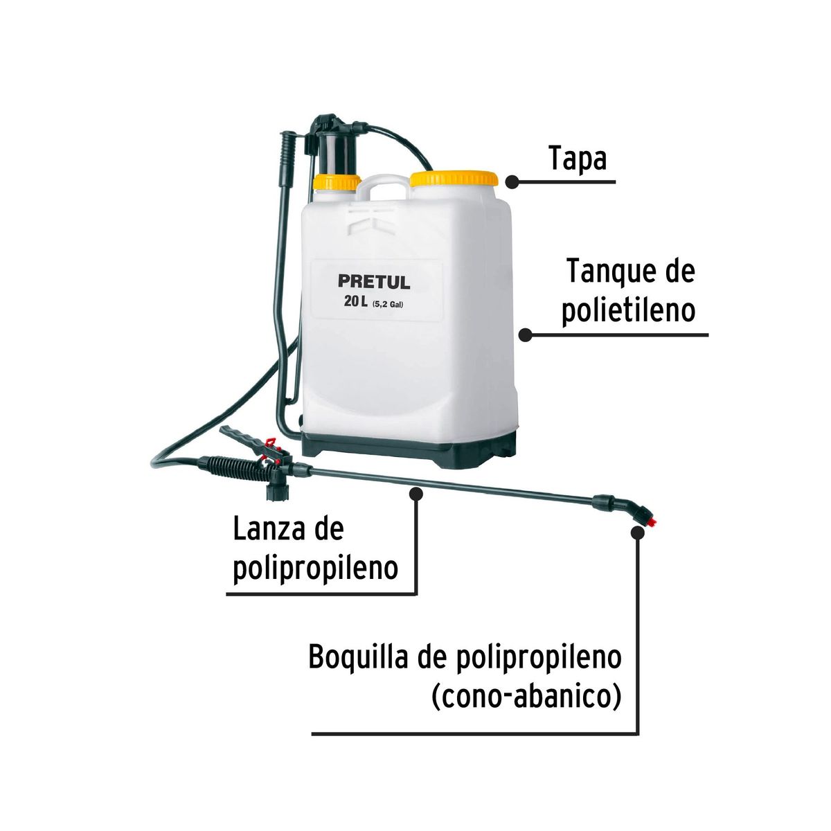 PRETUL - Fumigador de 20 L manual de mochila, Pretul