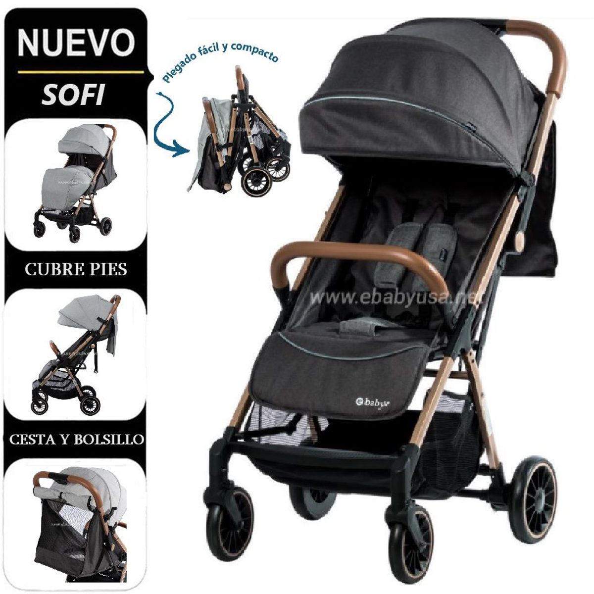 EBABY - Coche Ebaby Maleta Sofi con Amplia canastilla