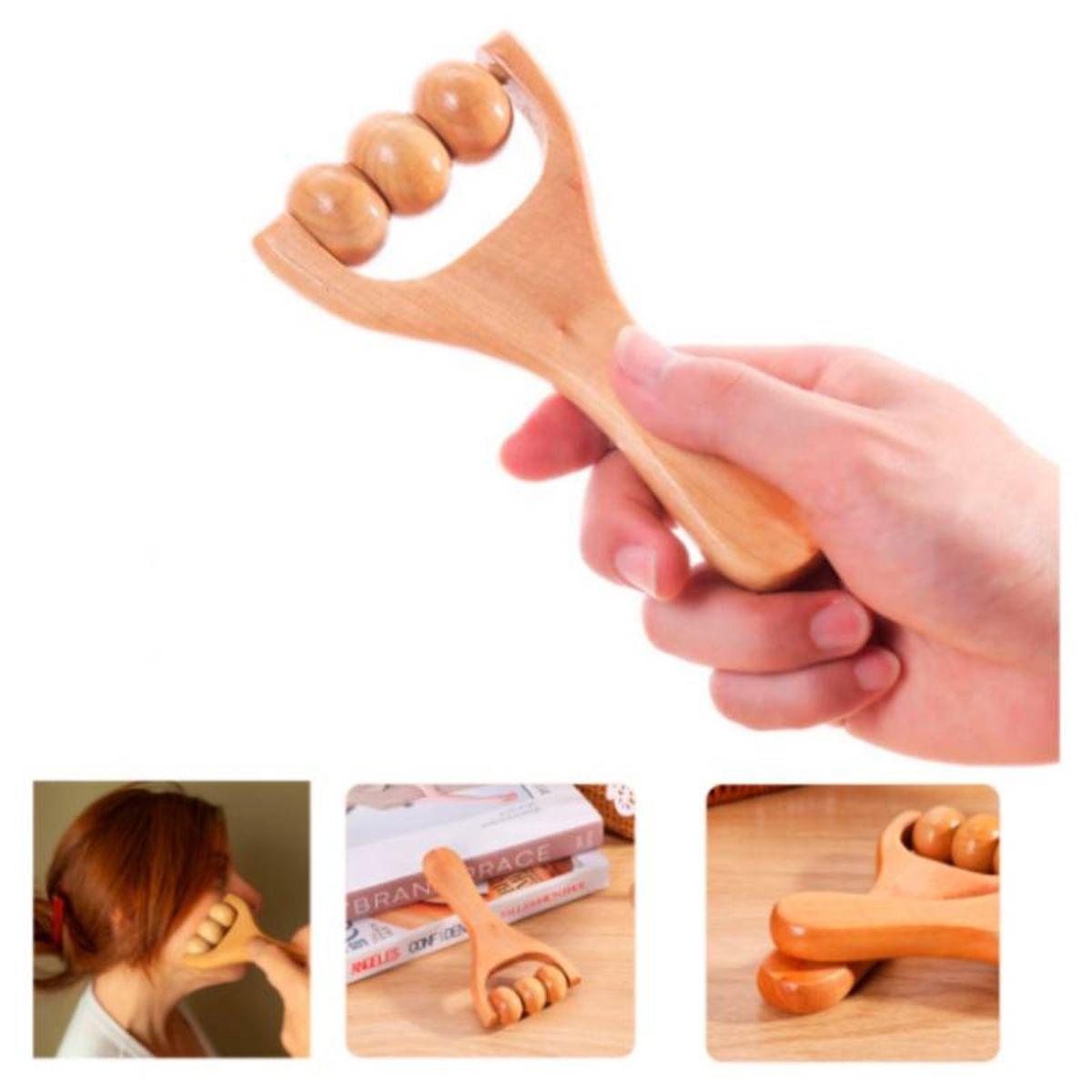 GENERICO - Masajeador Facial Corporal Rodillo Moldeador Reafirmante de Madera