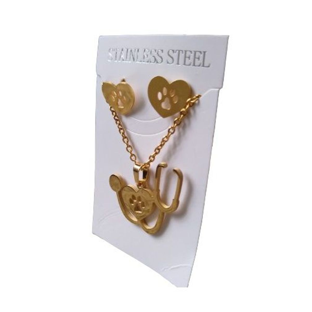 GENERICO - Set collar y aretes médico veterinario dorado