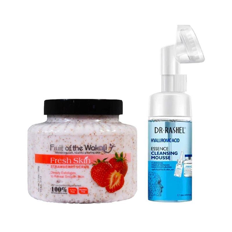 WOKALI - Exfoliante Corporal de Fresa + Limpiador Facial Acido Hialurónico