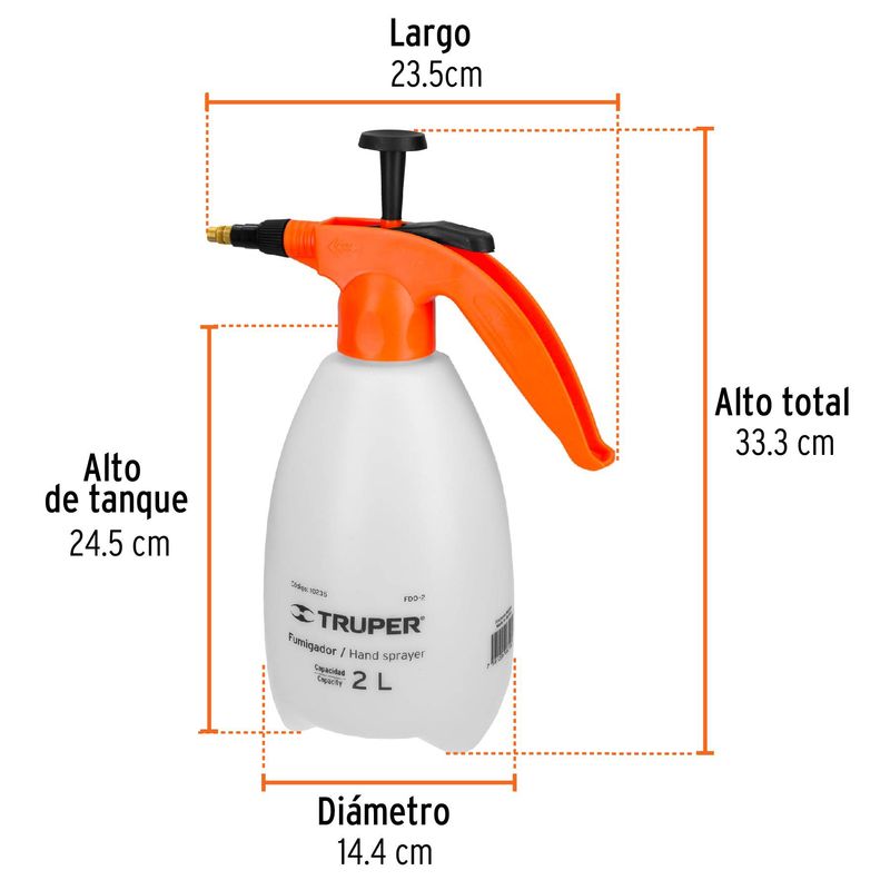 TRUPER - Fumigador de 2 litros doméstico, Truper