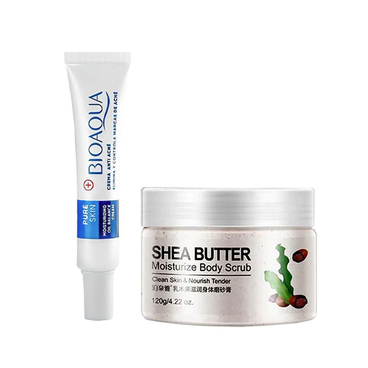 BIOAQUA - Crema Facial Eliminadora de Acné + Gel Exfoliante de Karité