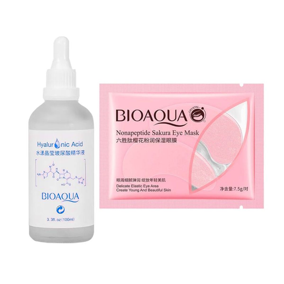 BIOAQUA - Serum Facial Ácido Hialurónico+Mascarilla de ojos con Sakura