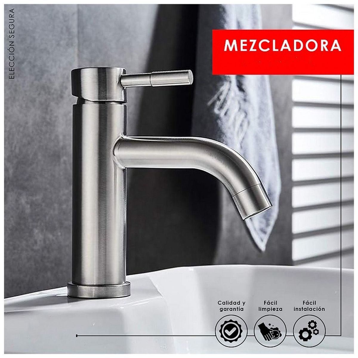 GENERICO - Mezcladora Monocomando para Baño Acero Inoxidable