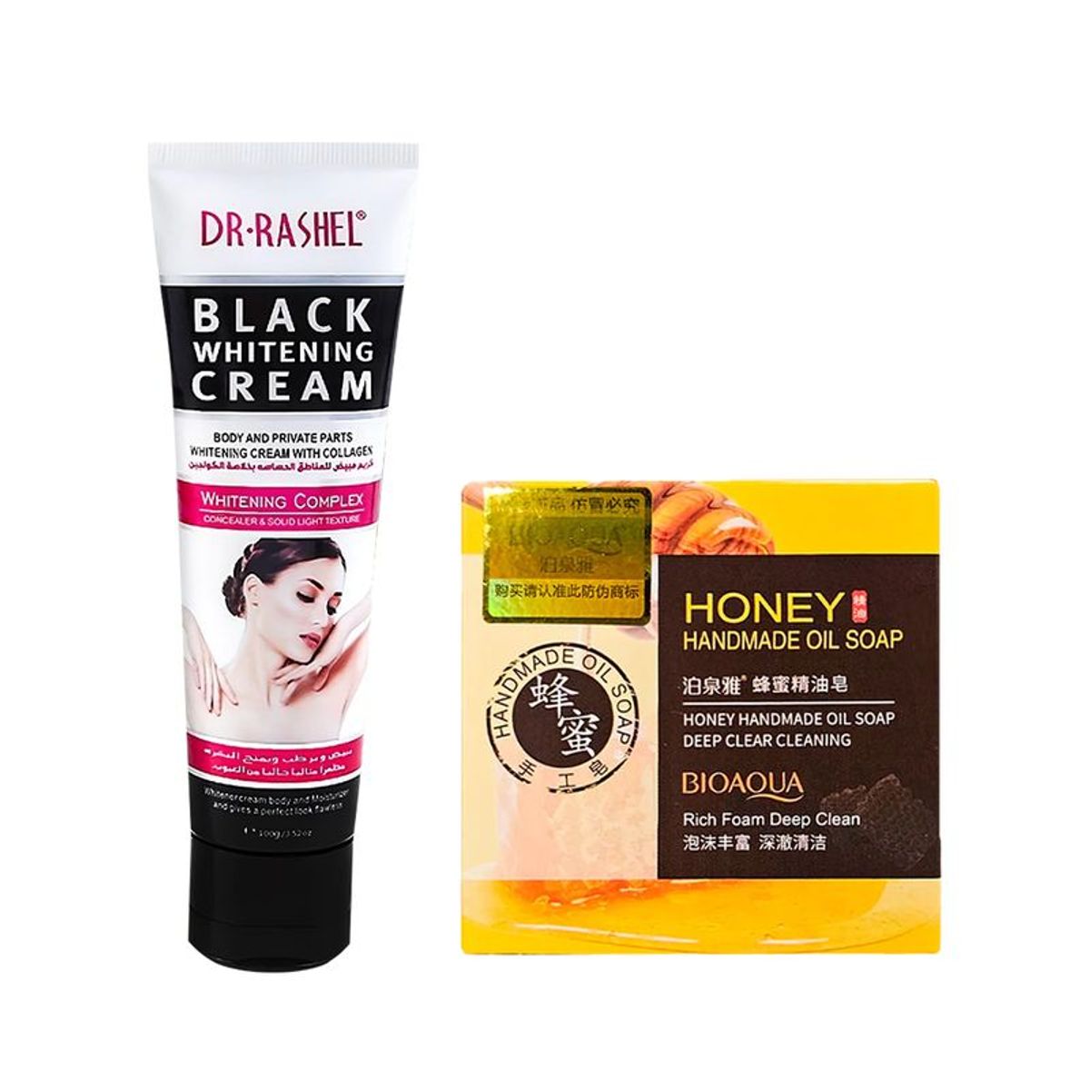 BIOAQUA - Crema Blanqueadora Corporal + Jabón Natural de Miel
