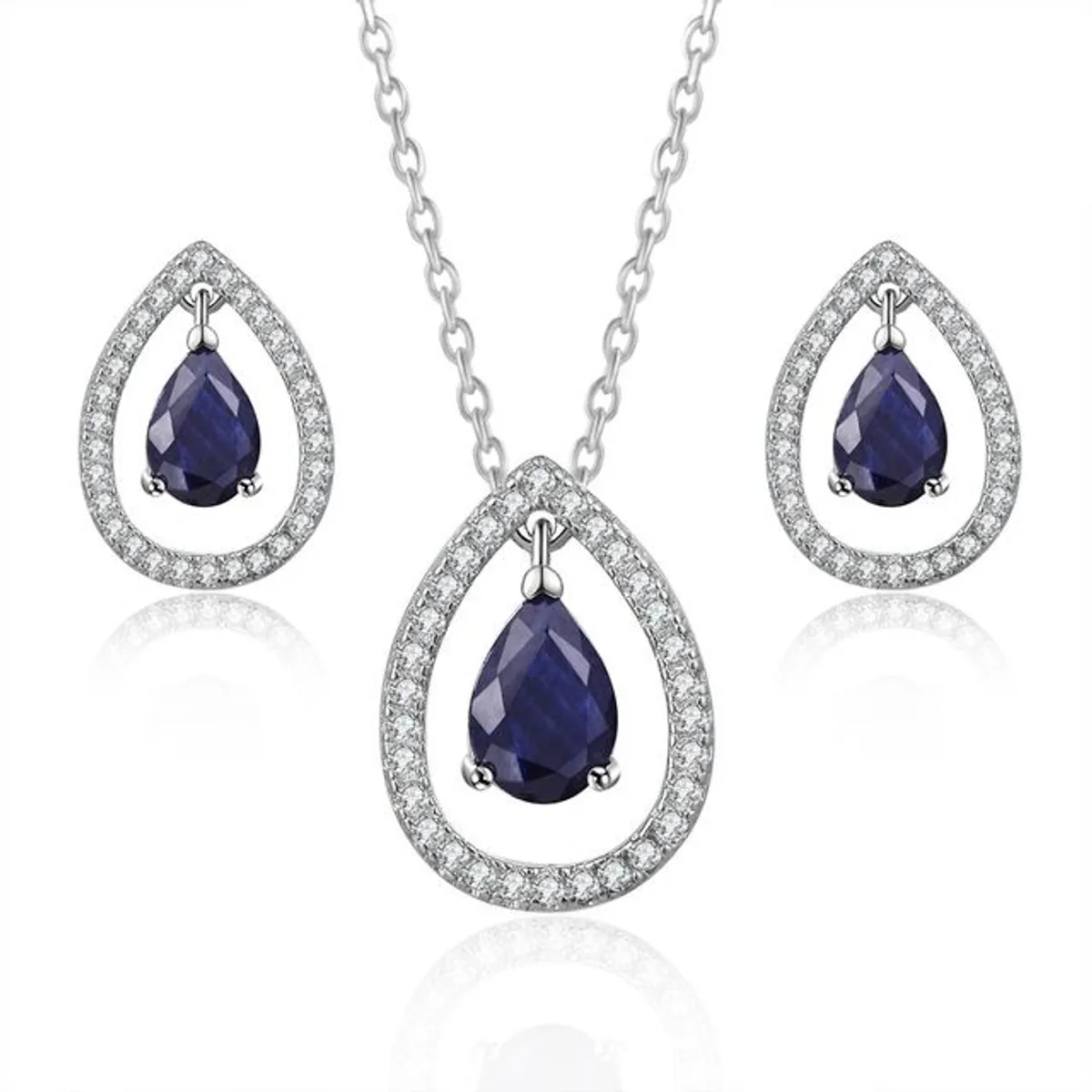 LA TIENDA 88 JOYAS Y ACCESORIOS - La Tienda 88 - Set Collar y Aretes Mujer Gota de Cristal Blanco - Azul