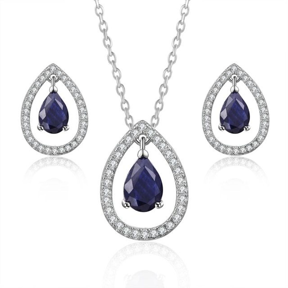 LA TIENDA 88 JOYAS Y ACCESORIOS - La Tienda 88 - Set Collar y Aretes Mujer Gota de Cristal Blanco - Azul