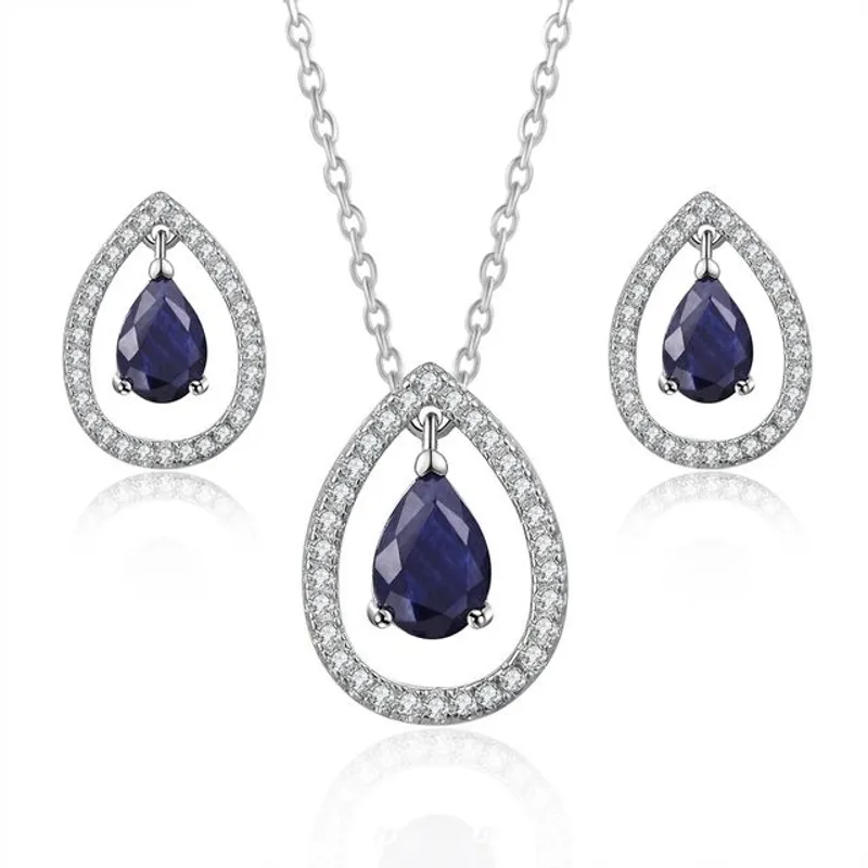 LA TIENDA 88 JOYAS Y ACCESORIOS - La Tienda 88 - Set Collar y Aretes Mujer Gota de Cristal Blanco - Azul