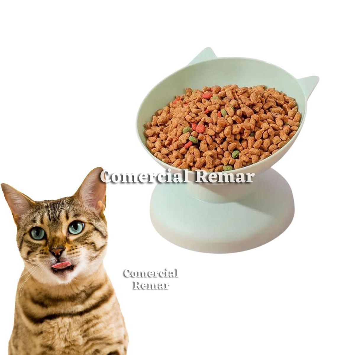 GENERICO - Plato Comedero para Gatos Elevado con Base Inclinado Verde.