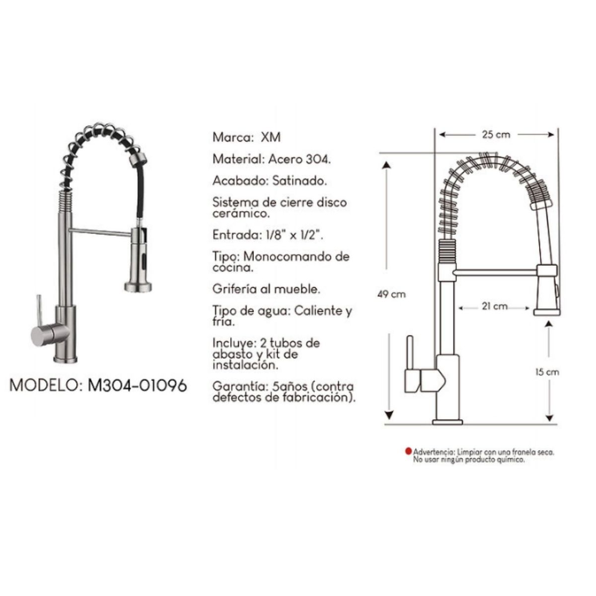 GENERICO - Mescladora con Resorte para Cocina Satinado  Acero Inoxidable