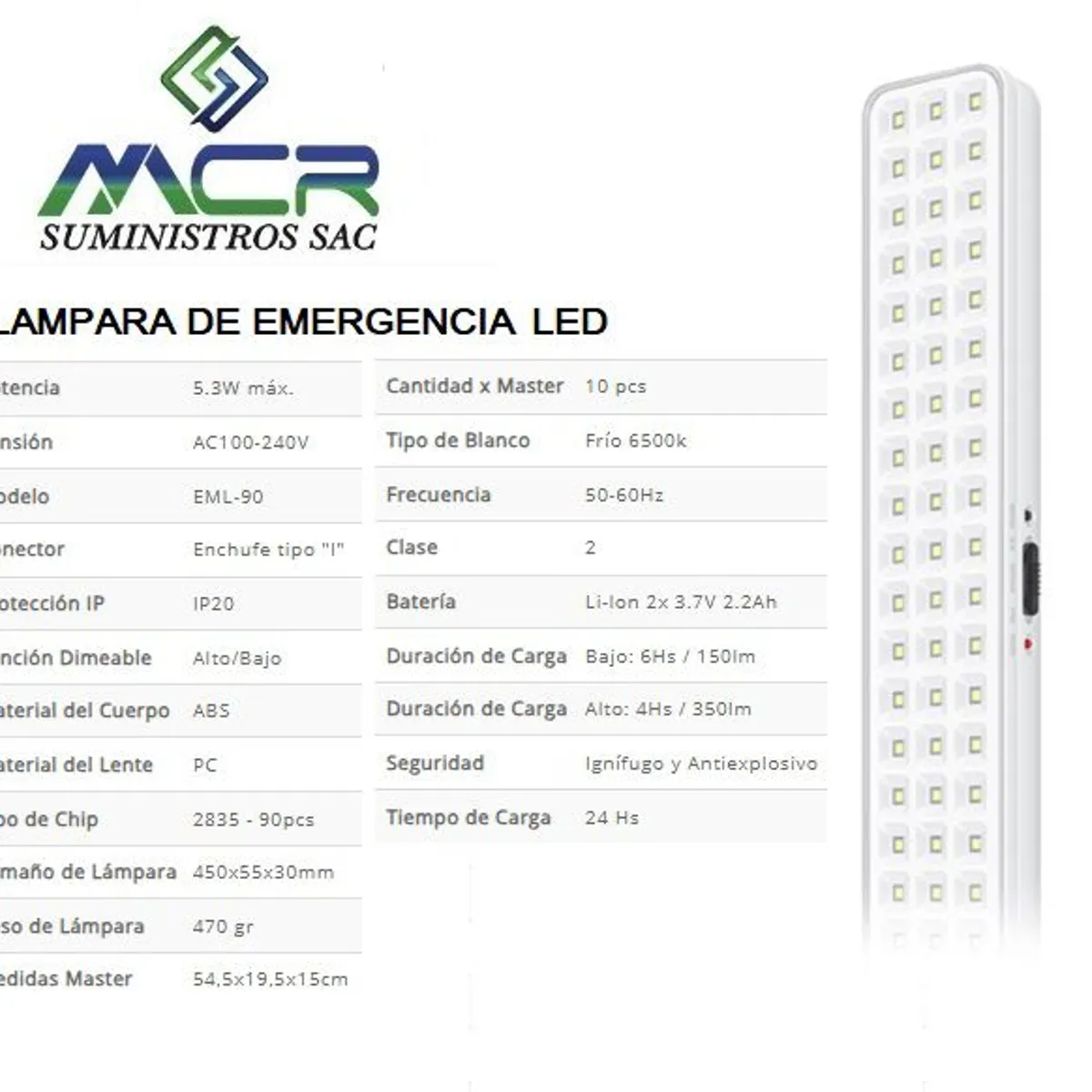 GENERICO - LUMINARIA DE EMERGENCIA LED 5.3 W LUZ BLANCO FRIO IP20