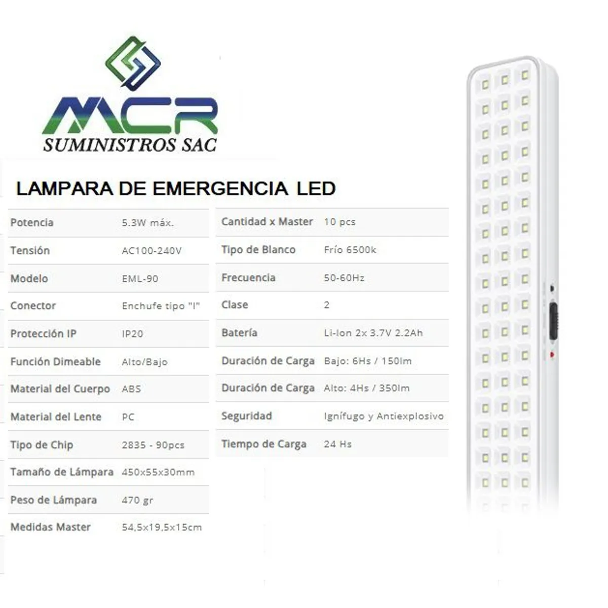 GENERICO - LUMINARIA DE EMERGENCIA LED 5.3 W LUZ BLANCO FRIO IP20