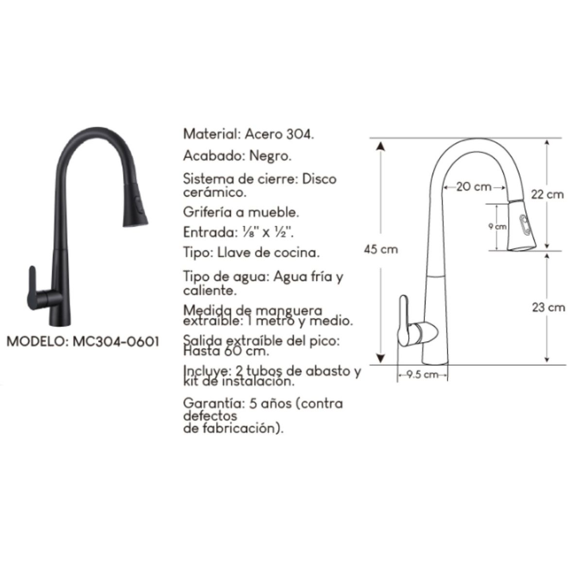 XM - Mescladora con Resorte para Cocina Acero Inoxidable  Negro