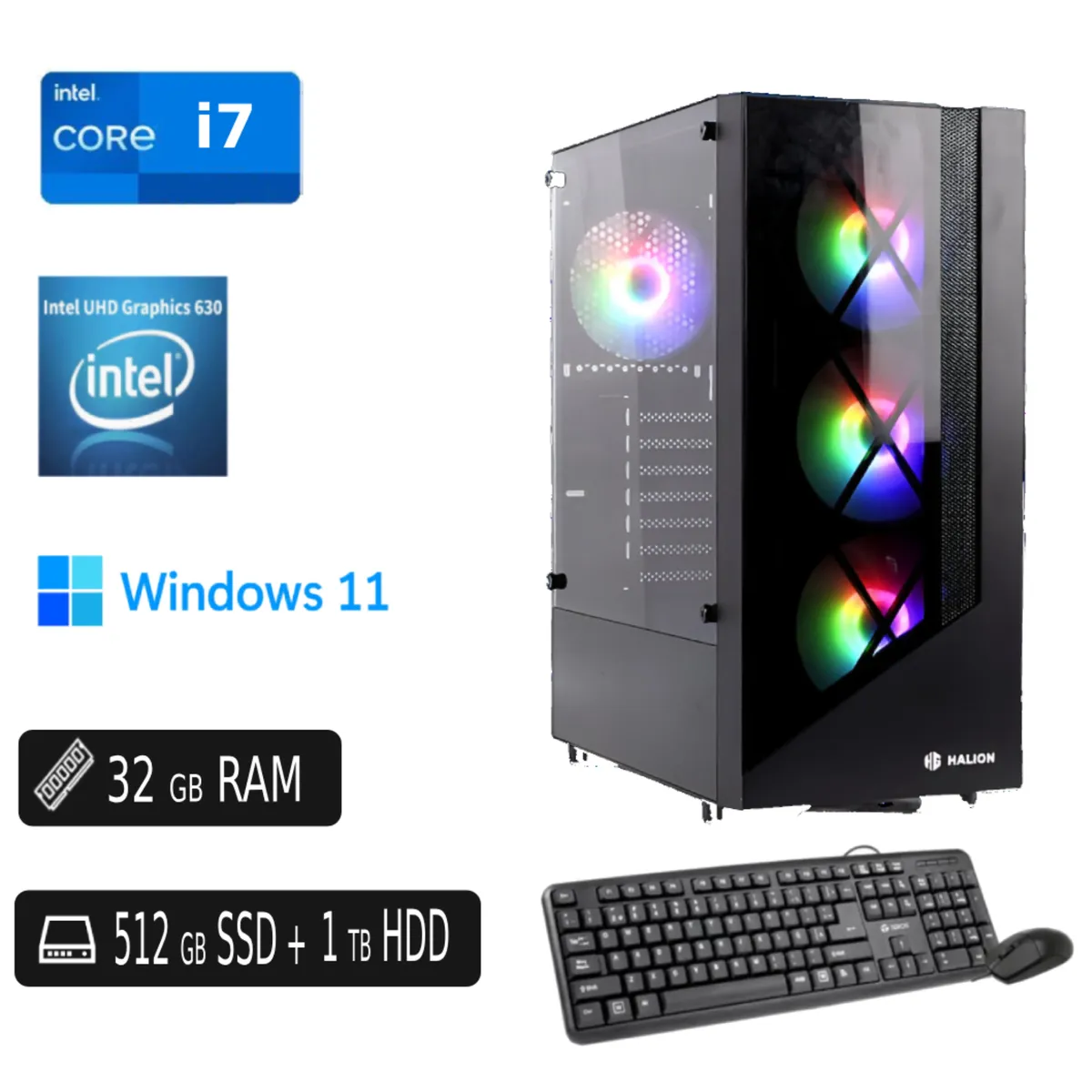 INTEL - PC Completa Intel Core i7 32GB DDR4 512GB SSD + 1TB HDD EXTERNO REGALO