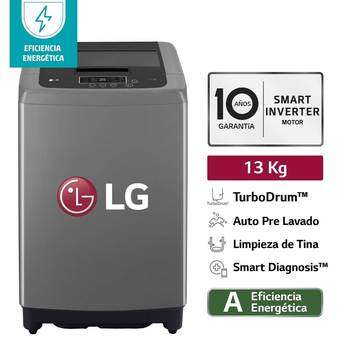 LG - Lavadora LG de 13 kg carga superior WT13BPBK