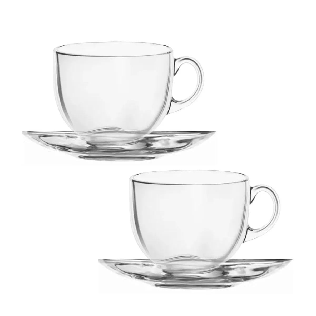 INSPIRA - Set de 2 Tazas más Plato de Vidrio Transparente para Café