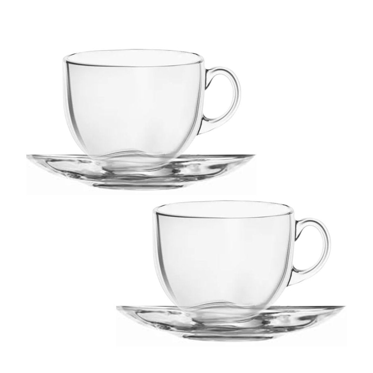 INSPIRA - Set de 2 Tazas más Plato de Vidrio Transparente para Café