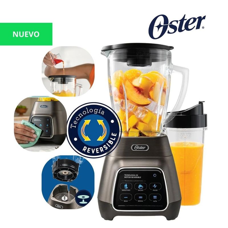OSTER - Licuadora con tecnología reversible pantalla táctil y vaso BLend-N-Go