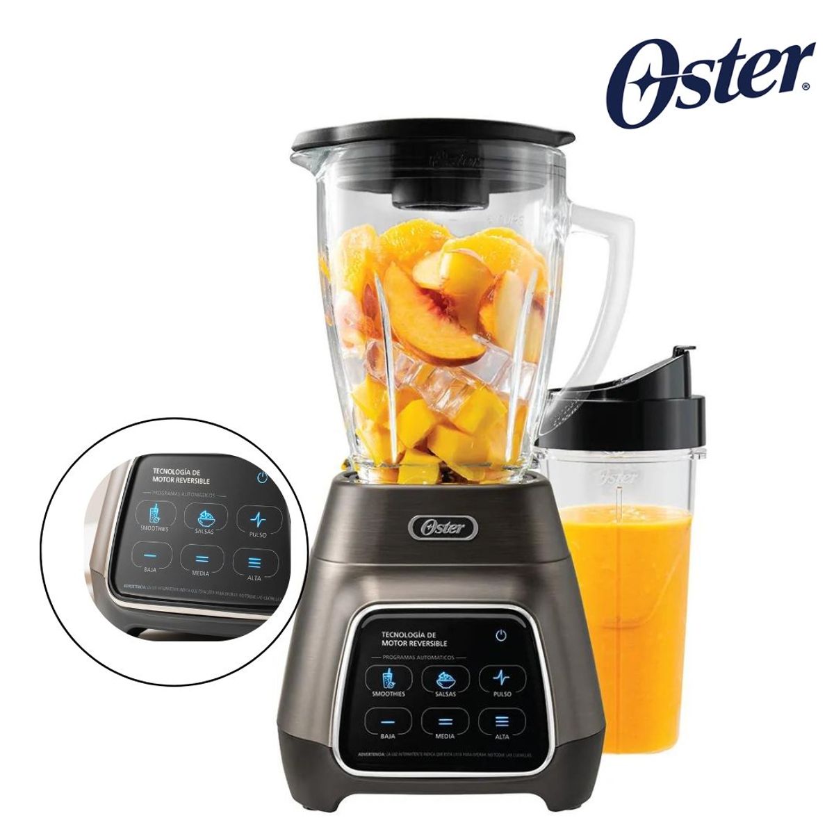 OSTER - Licuadora con tecnología reversible pantalla táctil y vaso BLend-N-Go