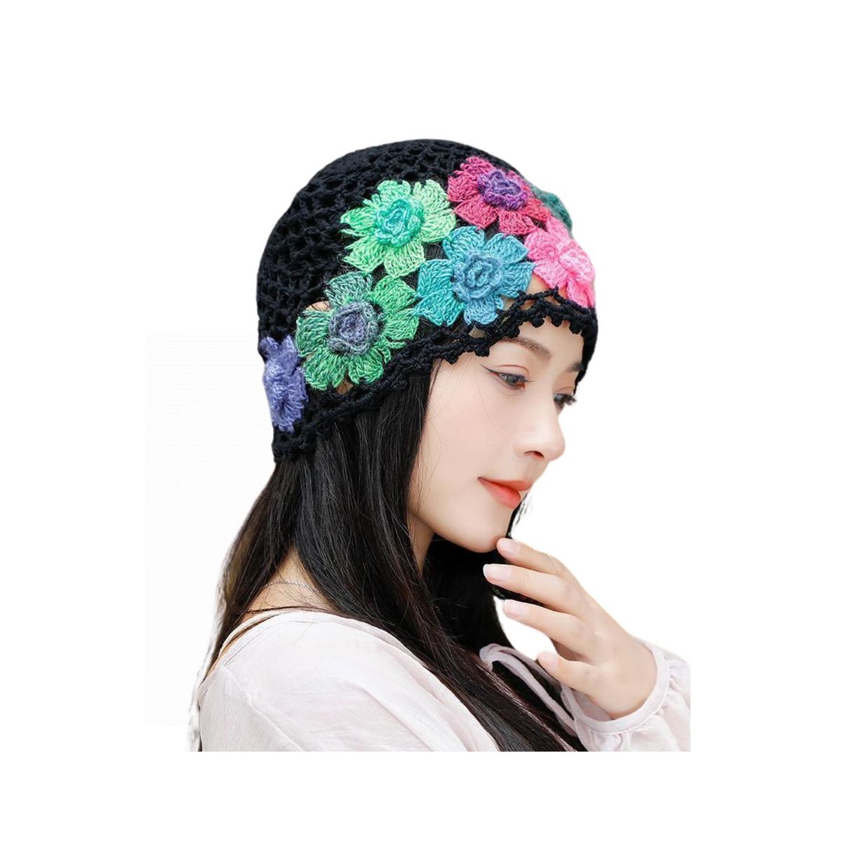 IMPORTADO MC - Gorro Tejido para Mujer con Diseño de Flores Coloridas