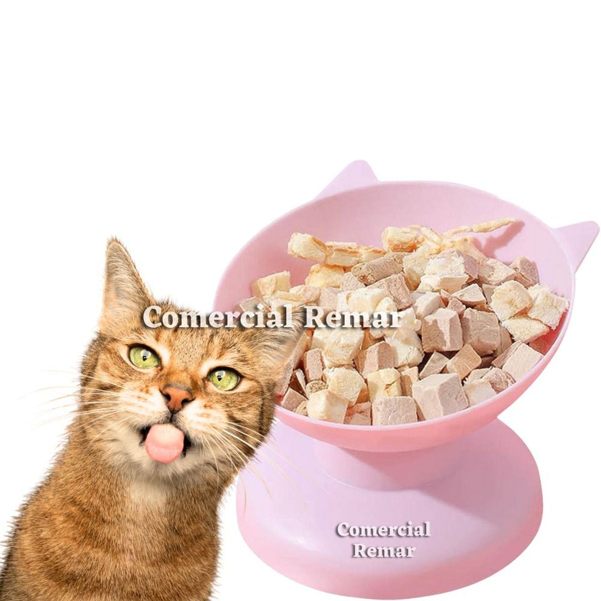 GENERICO - Plato Comedero para Gatos Elevado con Base Inclinado Rosado.