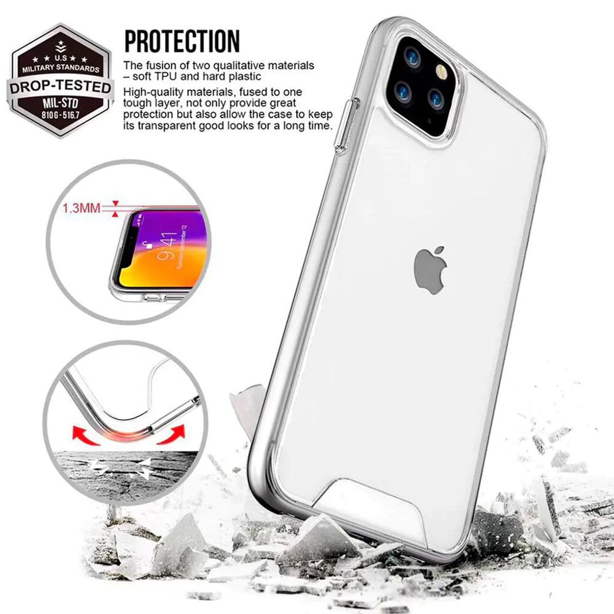 SPACE - Case Transparente Compatible con iPhone 15 Pro Antishock Space