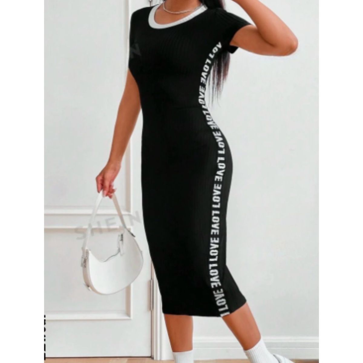 GENERICO - Vestido Largo Negro Casual Ajustado