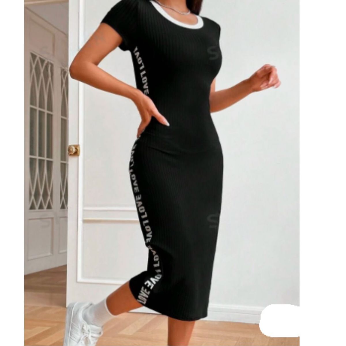 GENERICO - Vestido Largo Negro Casual Ajustado