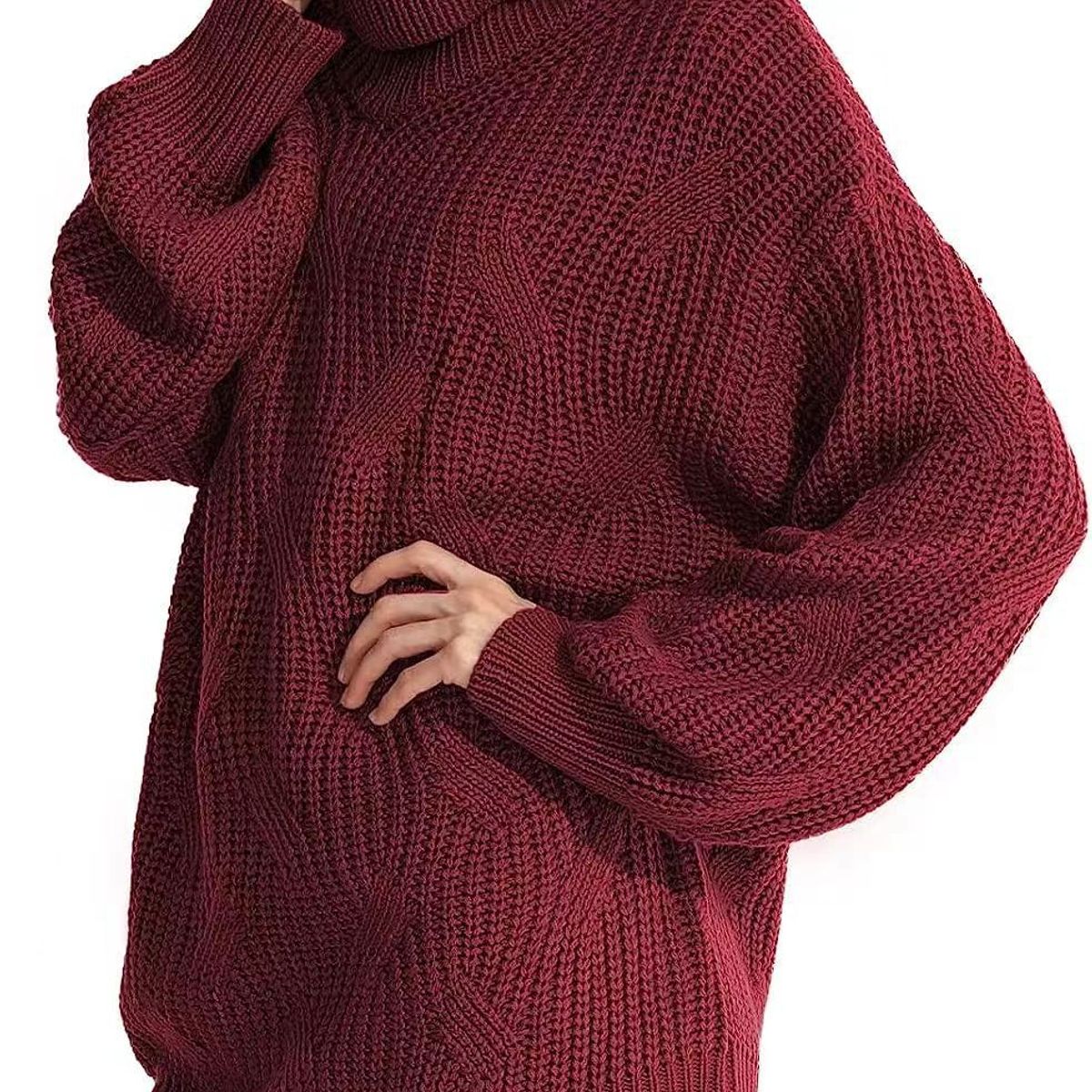 BLWOENS - Suéter de punto con cuello alto para Mujer -Rojo