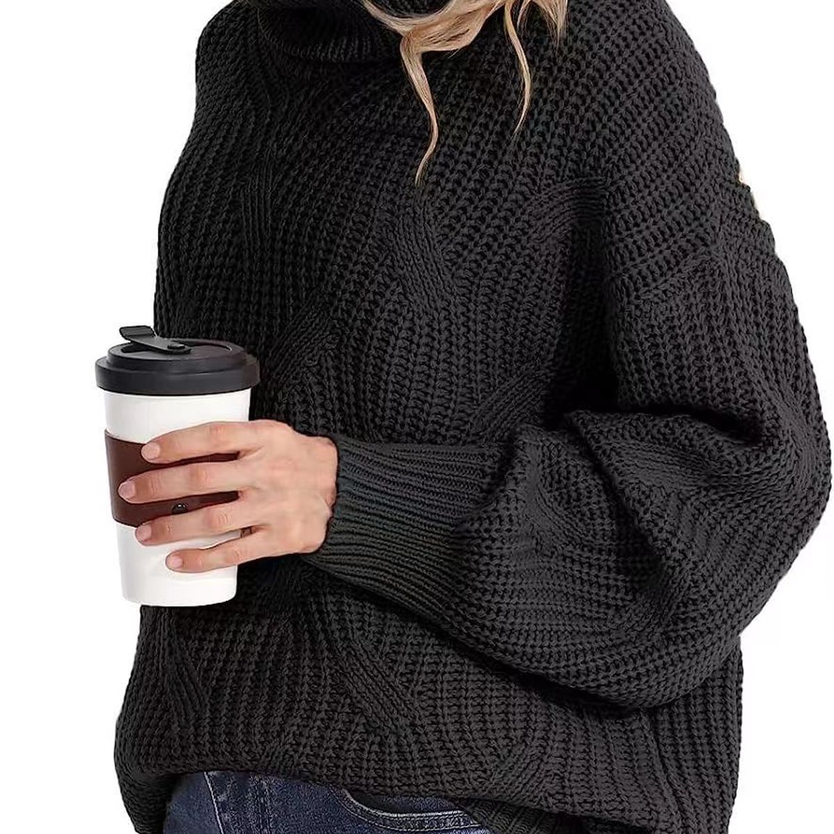 BLWOENS - Suéter de punto con cuello alto para Mujer -Negro