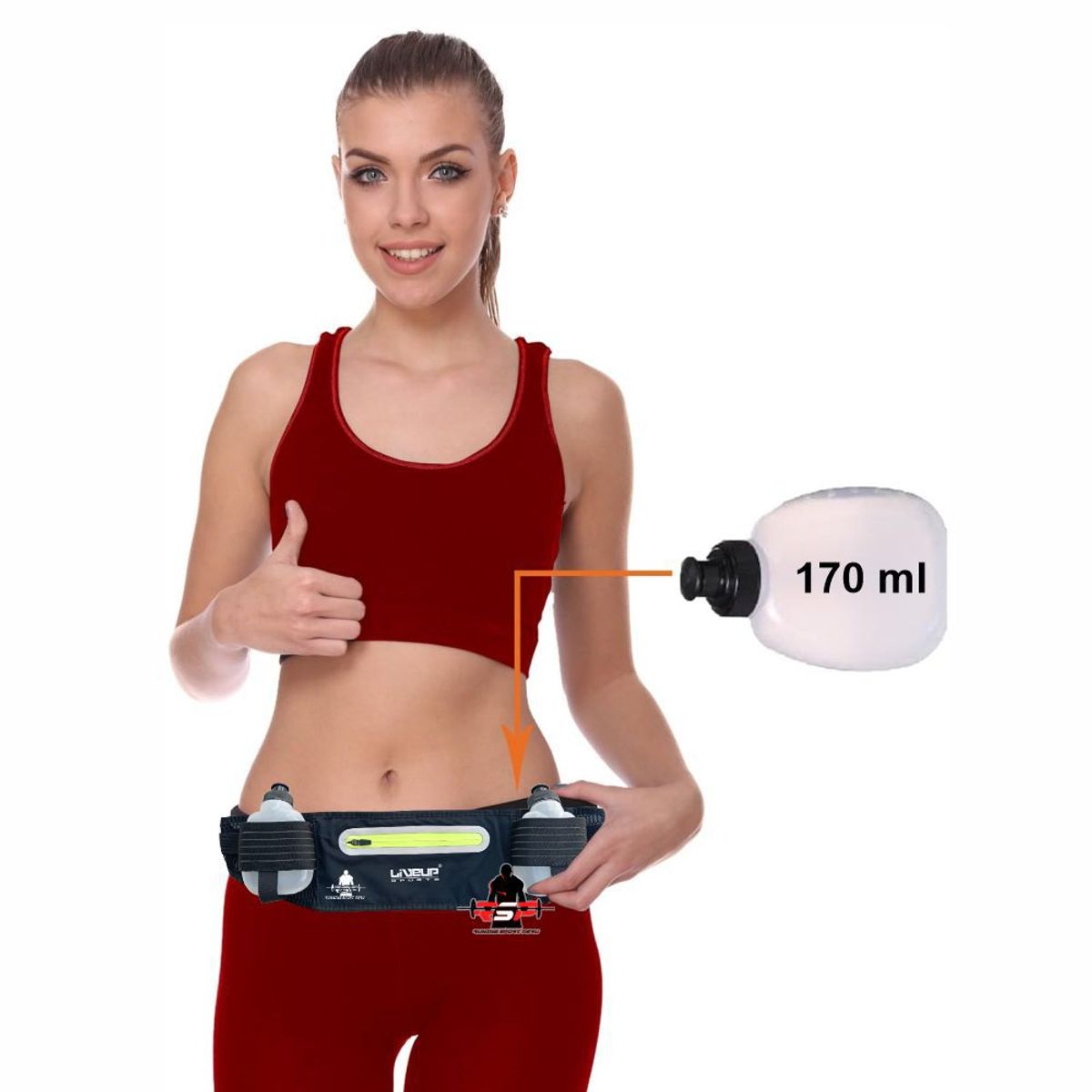 LIVE UP - Cinturón Canguro Running de Hidratación con 2 Botellas