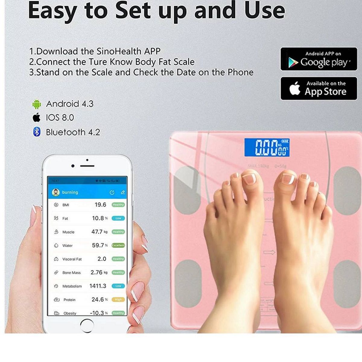 GENERICO - Balanza Smart Digital Bluetooth Color Rosado