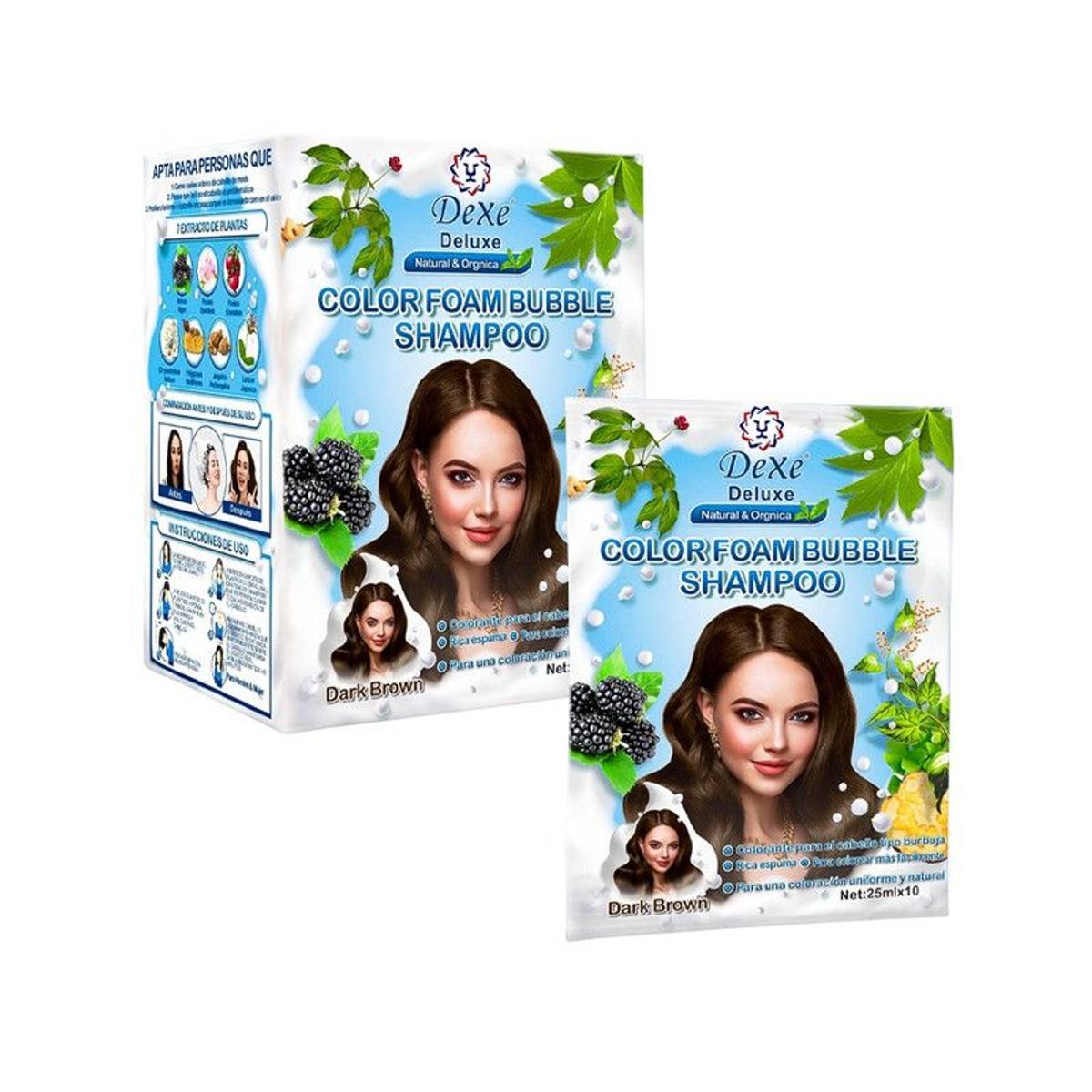 DEXE - Shampoo Capilar Cubre Canas Marrón Oscuro Dexe