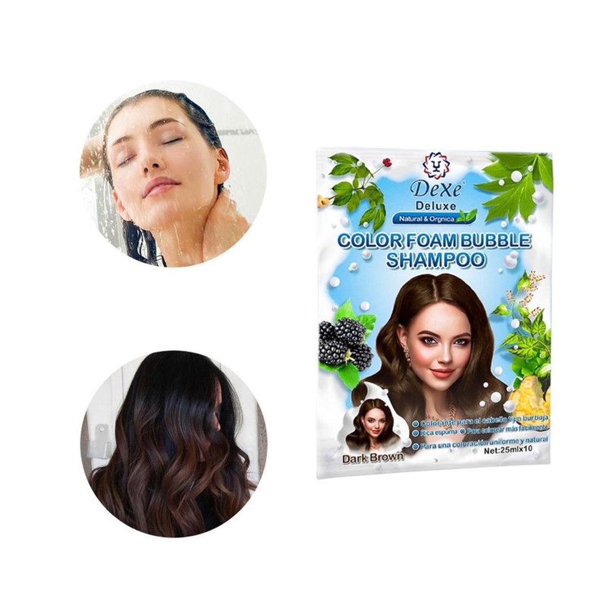 DEXE - Shampoo Capilar Cubre Canas Marrón Oscuro Dexe