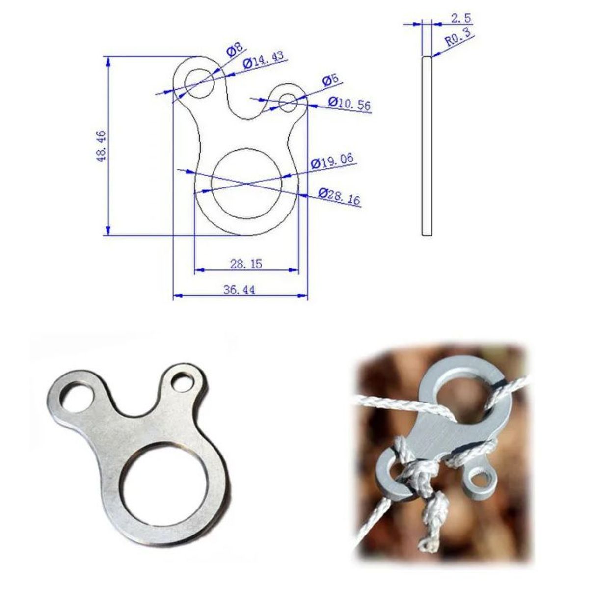 GENERICO - 1 hebilla ACERO para paracord para atado