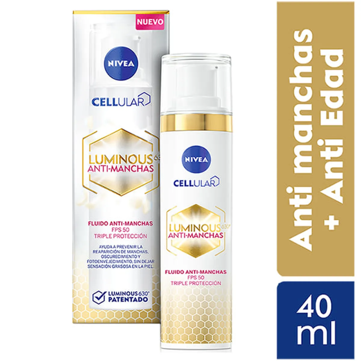 NIVEA - Fluido Facial Día NIVEA Luminous 630 Antimanchas FPS50 - Frasco 40ml
