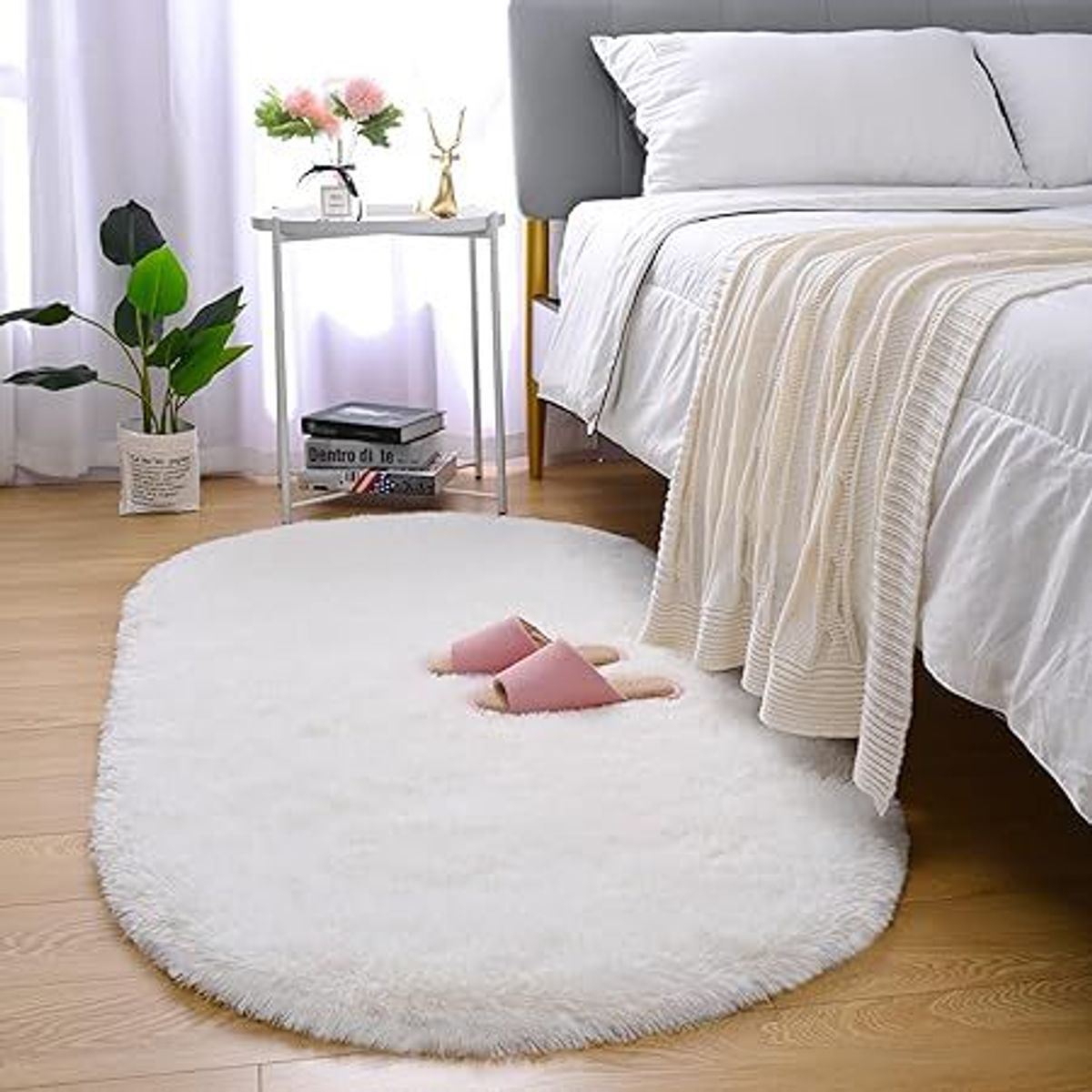 GENERICO - Alfombra ovalada felpa 1,50 x 50 cm color blanco
