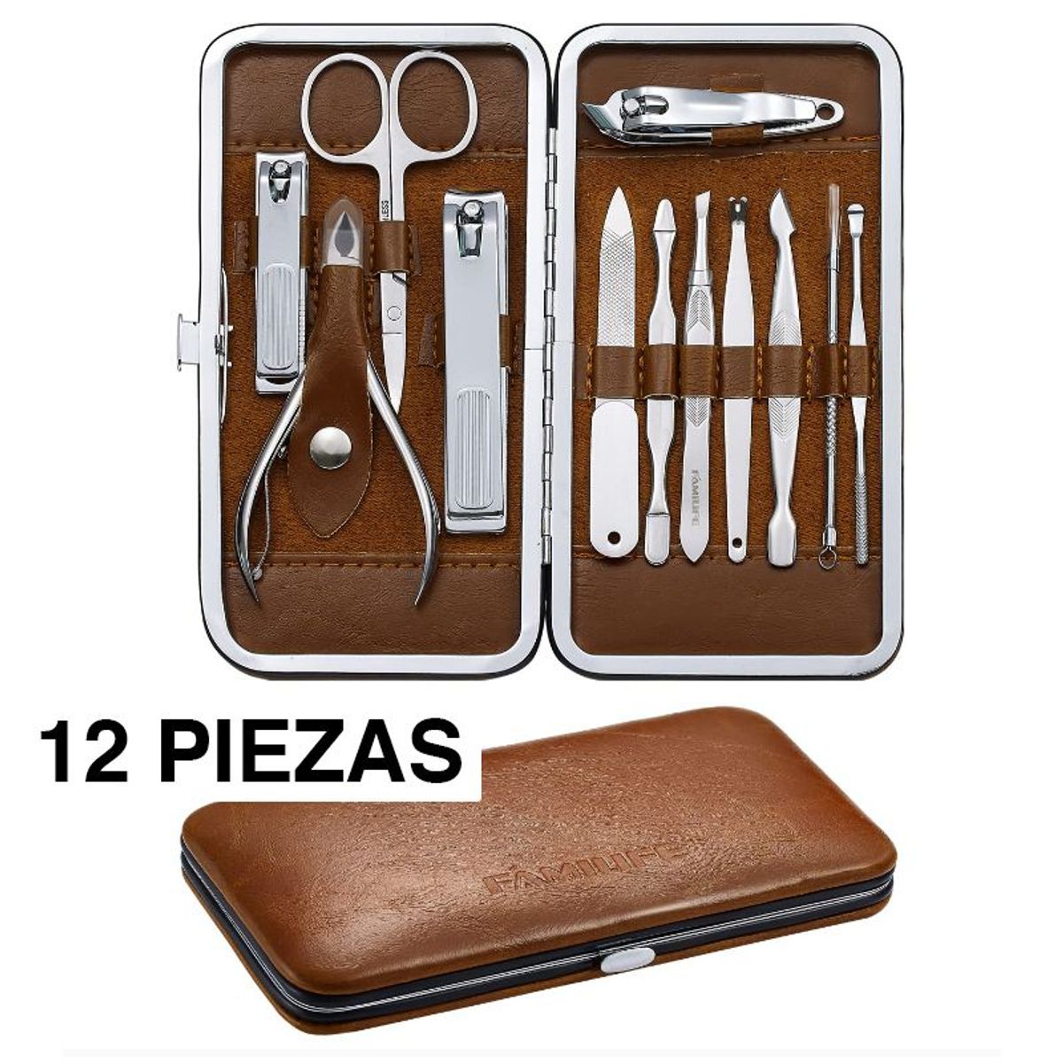 GENERICO - Set Manicure y Pedicure Kit De Acero Inoxidable 12 piezas